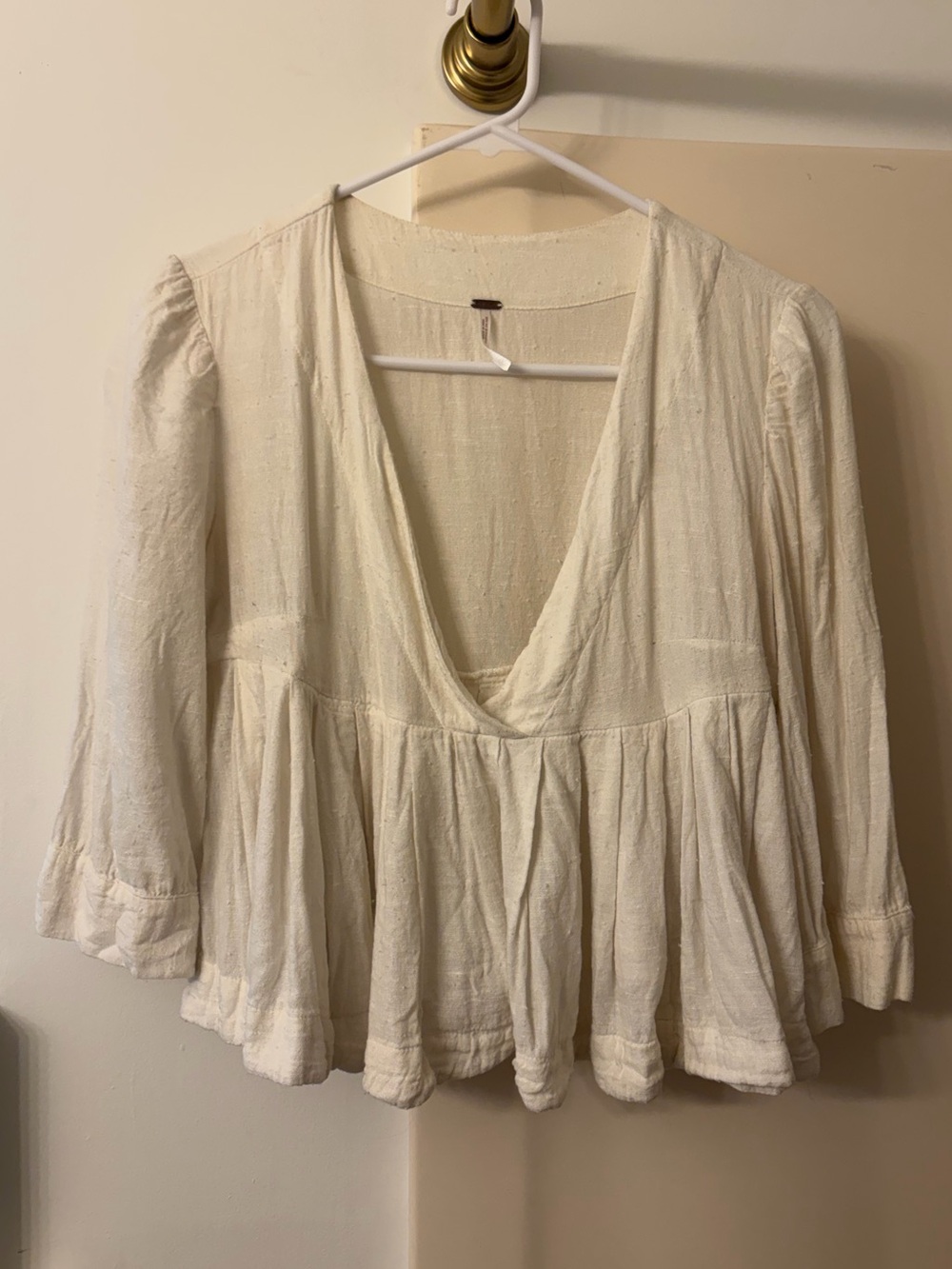 Free People Ivory Deep V Peplum Tunic